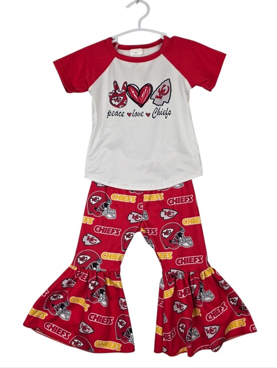 Other - Peace Love Chiefs Ragan Bell Bottom Toddler Girl 2 Peice Outfit Sz XS 12-18 Mo